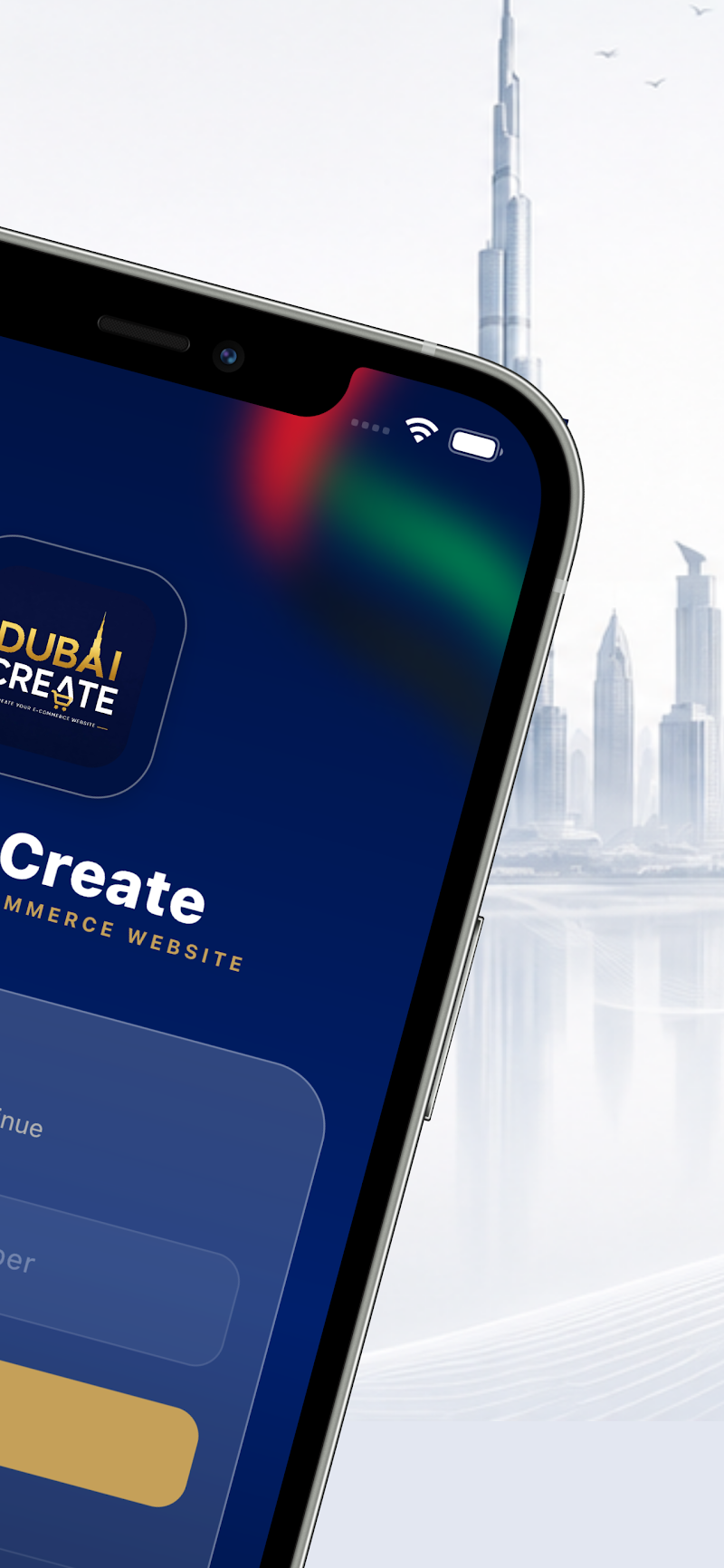 Dubai Create app welcome and website creation screen